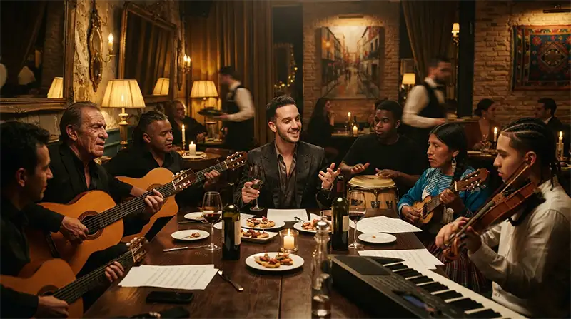 Músico inspirado en C. Tangana inspirado en el universo multicultural de El Madrileño junto a músicos de diferentes tradiciones.