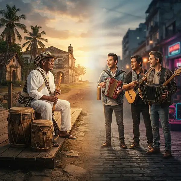 Representación simbólica del debate sobre si la cumbia pertenece a Colombia o es patrimonio musical de toda Latinoamérica.