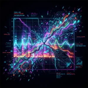 Visualización abstracta de una onda sonora digital fracturándose en bloques.