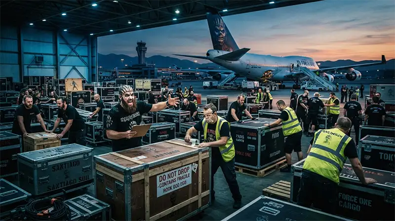 El equipo de Iron Maiden organiza la logística de la gira mientras Ed Force One permanece fuera de servicio.
