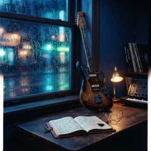 Guitarra y libreta inspiradas en la creación de Every Breath You Take, imagen para una trivia sobre la historia y el significado de la canción de The Police.