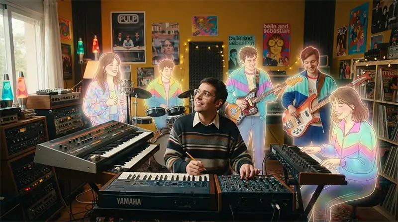 Guille Milkyway inspirado junto a los integrantes ficticios de La Casa Azul en sus primeros años.
