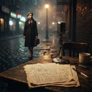Micrófono, manuscritos y una figura femenina inspirados en el misterio sobre la destinataria de Like a Rolling Stone.