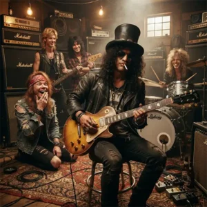 Slash destacada Guitarrista inspirado en Slash creando accidentalmente el riff de Sweet Child O' Mine durante un ensayo de Guns N' Roses.