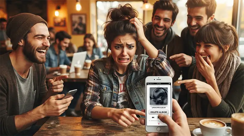 Usuario intentando eliminar un álbum inesperado de su teléfono móvil.