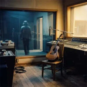 Silla vacía, guitarra y estudio de grabación inspirados en el debate sobre el significado de Wish You Were Here.