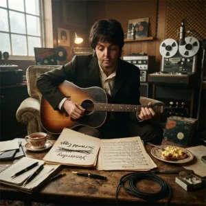 Yesterday trivia Compositor inspirado en Paul McCartney trabajando en una canción mientras un plato de huevos revueltos recuerda el curioso origen del título provisional de Yesterday.