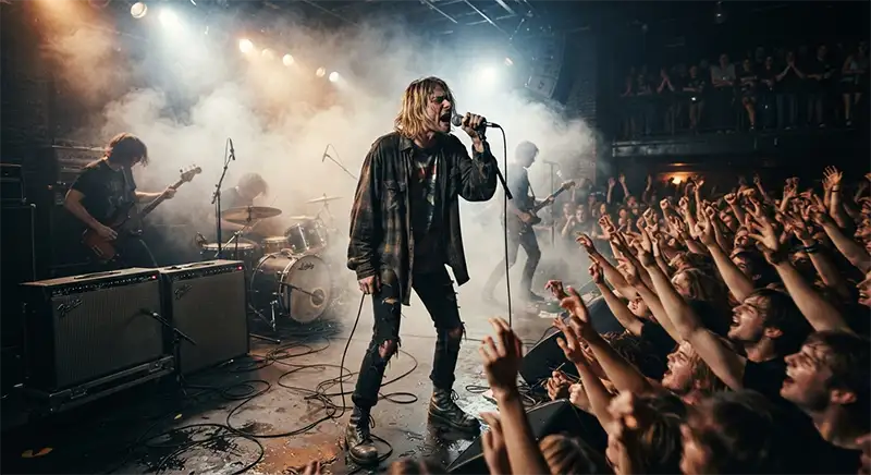 Concierto de una banda grunge durante el auge del éxito de Smells Like Teen Spirit.