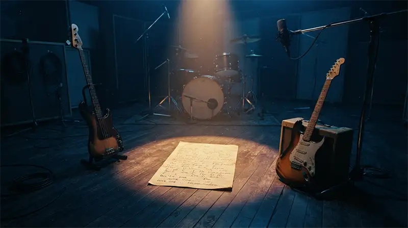 Instrumentos musicales formando un círculo inspirados en la creación de One de U2.