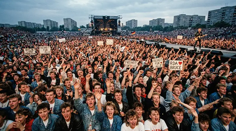 Multitud de jóvenes de Alemania Oriental durante el concierto de Bruce Springsteen en Berlín Este en 1988.