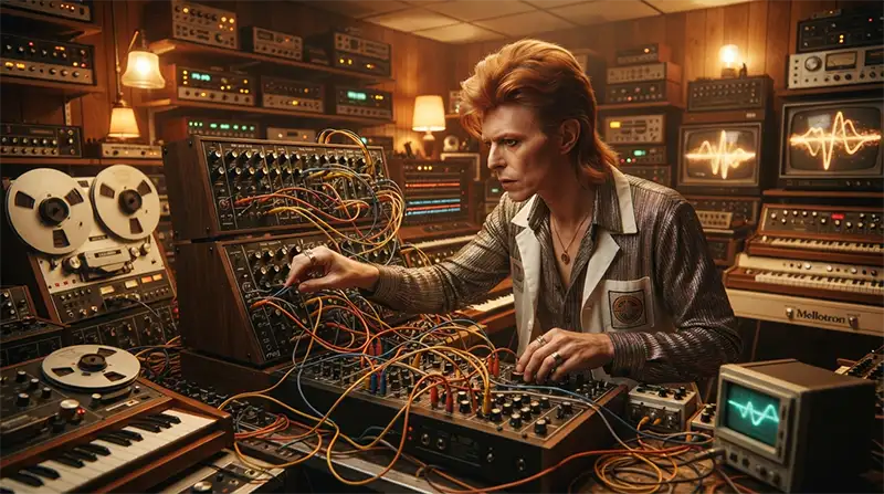 Primeros sintetizadores analógicos utilizados durante el nacimiento de la música electrónica.