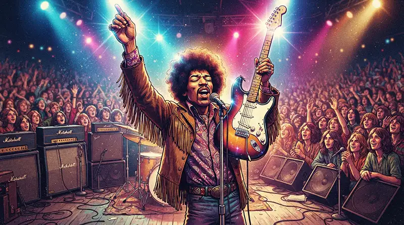 Jimi Hendrix durante su histórica actuación en el Monterey Pop Festival de 1967.