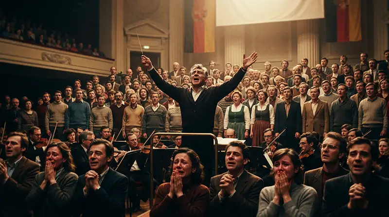 Leonard Bernstein dirige la Novena de Beethoven ante músicos de Oriente y Occidente durante el histórico concierto de Berlín de 1989.