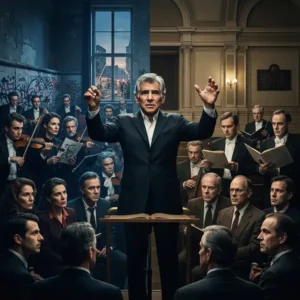 Leonard Bernstein dirige la Novena de Beethoven mientras se representa el conflicto entre libertad artística y fidelidad a la obra original.