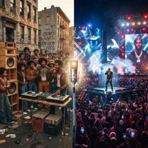 Rap Historia Debate “Contraste entre el rap de las calles del Bronx y el hip-hop convertido en fenómeno musical global.”