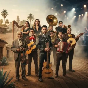 Representación visual del contraste entre los estilos tradicionales del regional mexicano y las nuevas generaciones de corridos contemporáneos.
