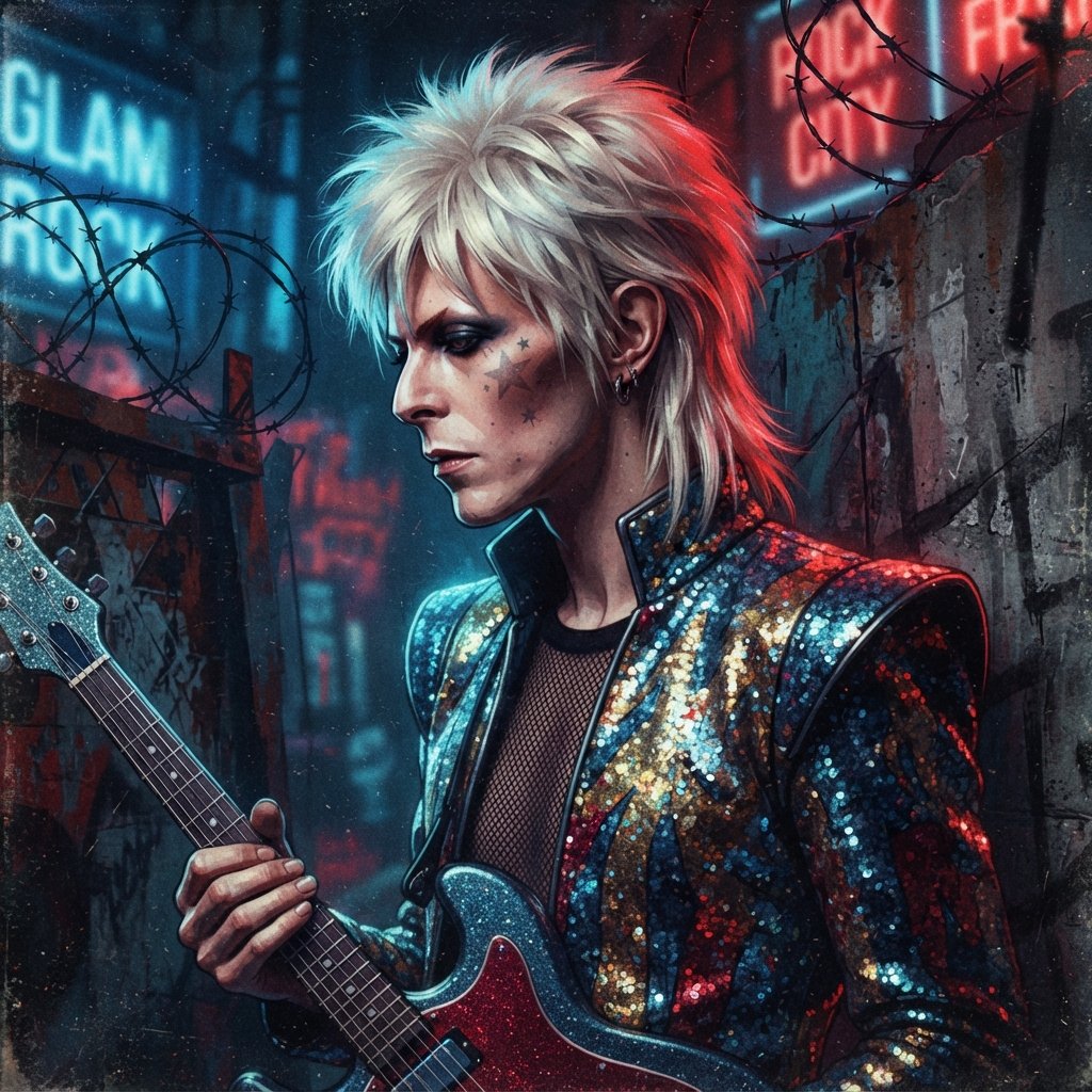 Retrato conceptual de David Bowie Heroes 1977 simbolizando el himno grabado junto al Muro de Berlín.