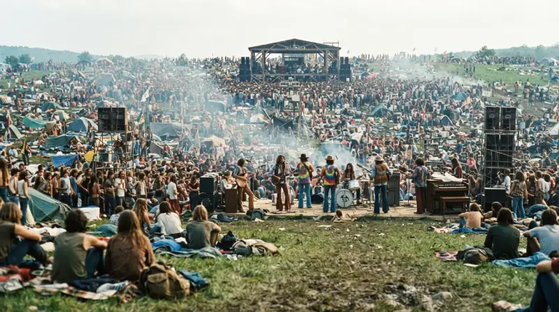 Multitud reunida durante el festival de Woodstock de 1969.