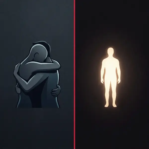 Ilustración conceptual minimalista representando la disociación emocional y el dilema de la letra.