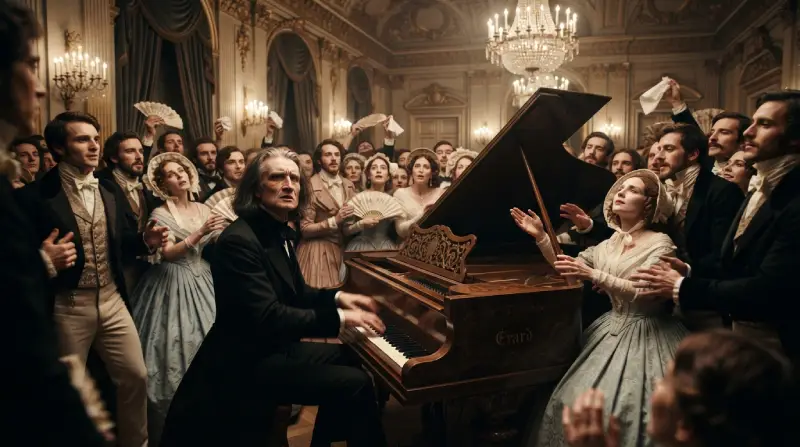Franz Liszt durante un recital ante un público fascinado durante la llamada Lisztomanía.