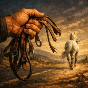 Ilustración simbólica de unas riendas que se sueltan mientras un caballo blanco avanza hacia la libertad.