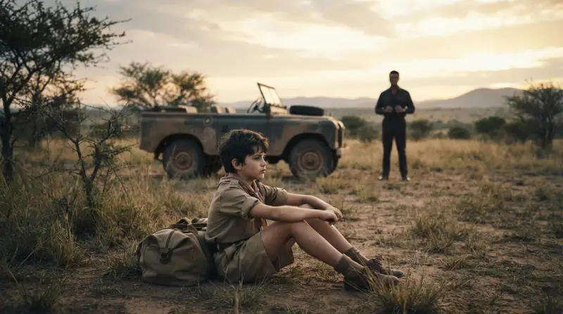 Recreación editorial de Miguel Bosé niño durante el safari en África que recordó años después.