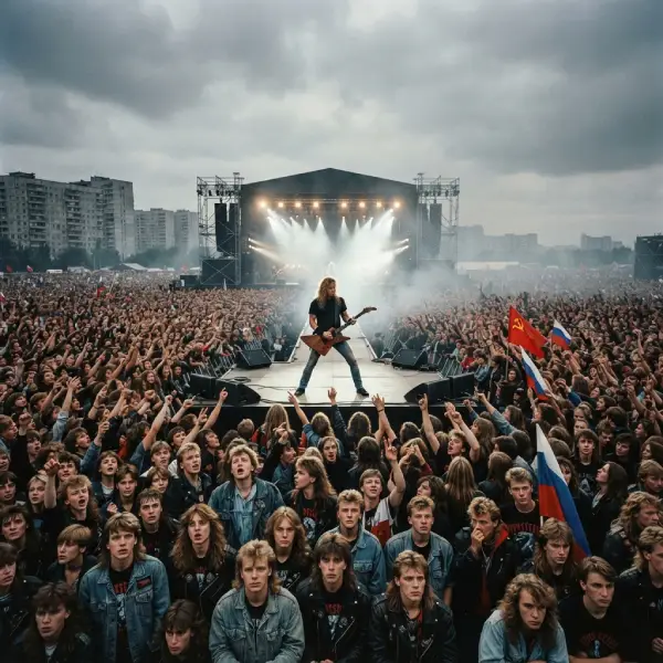 Multitud frente al escenario del Monsters of Rock de Moscú, símbolo de libertad juvenil o mito histórico.