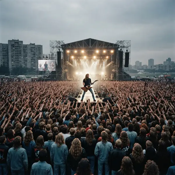Multitud de jóvenes frente al escenario durante el histórico concierto de Metallica en Moscú en 1991.