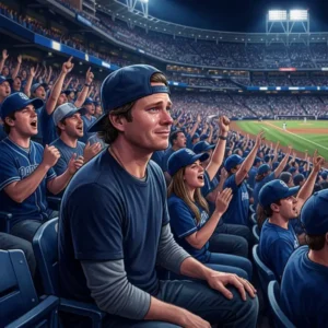 Tom DeLonge, de Blink-182, se emociona mientras miles de aficionados cantan «All the Small Things» en el estadio de los San Diego Padres.