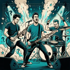 Blink-182 Trivia Ilustración de una banda de pop-punk en concierto para una trivia difícil sobre la carrera musical de Blink-182.