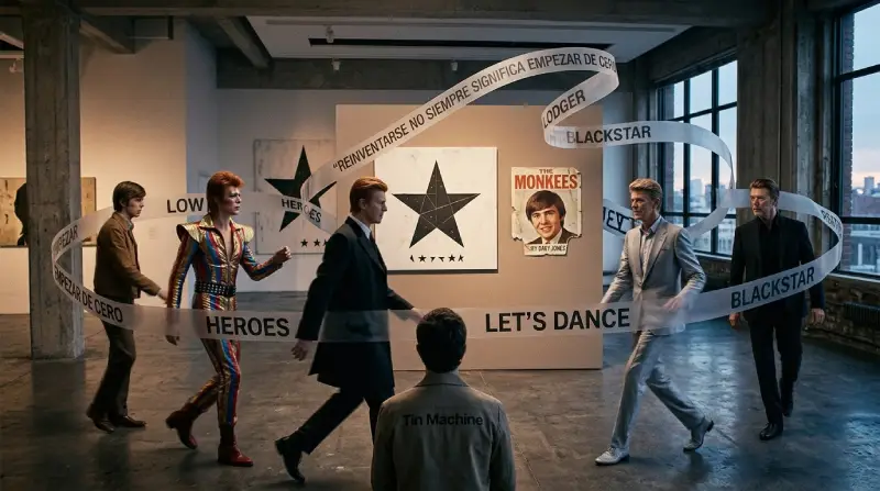 David Bowie trabajando en su estudio frente al lienzo con la estrella negra de su último álbum de estudio Blackstar en 2016.