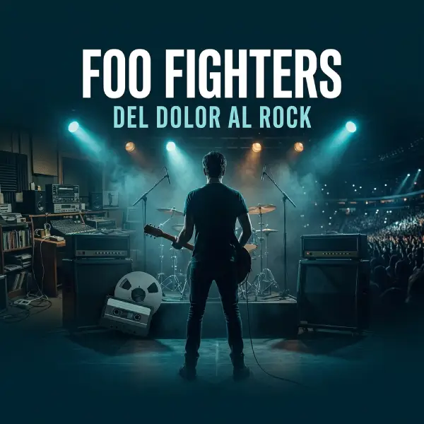 Foo Fighters curiosidad Destacada Escena de rock alternativo que representa la historia de Foo Fighters, desde sus orígenes en un estudio de grabación hasta los grandes escenarios.